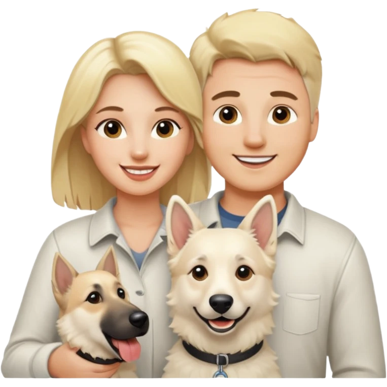 White belgian Shepard with Her blonde owner at a photo shoot  emoji