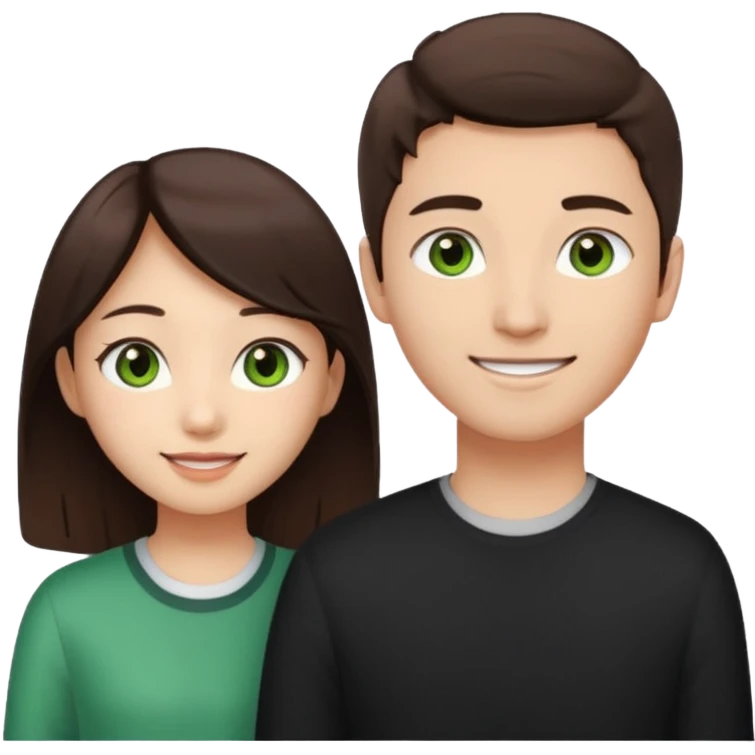 An Asian girl with brown eyes and dark brown hair, with her white boyfriend who has green eyes and light brown hair. emoji