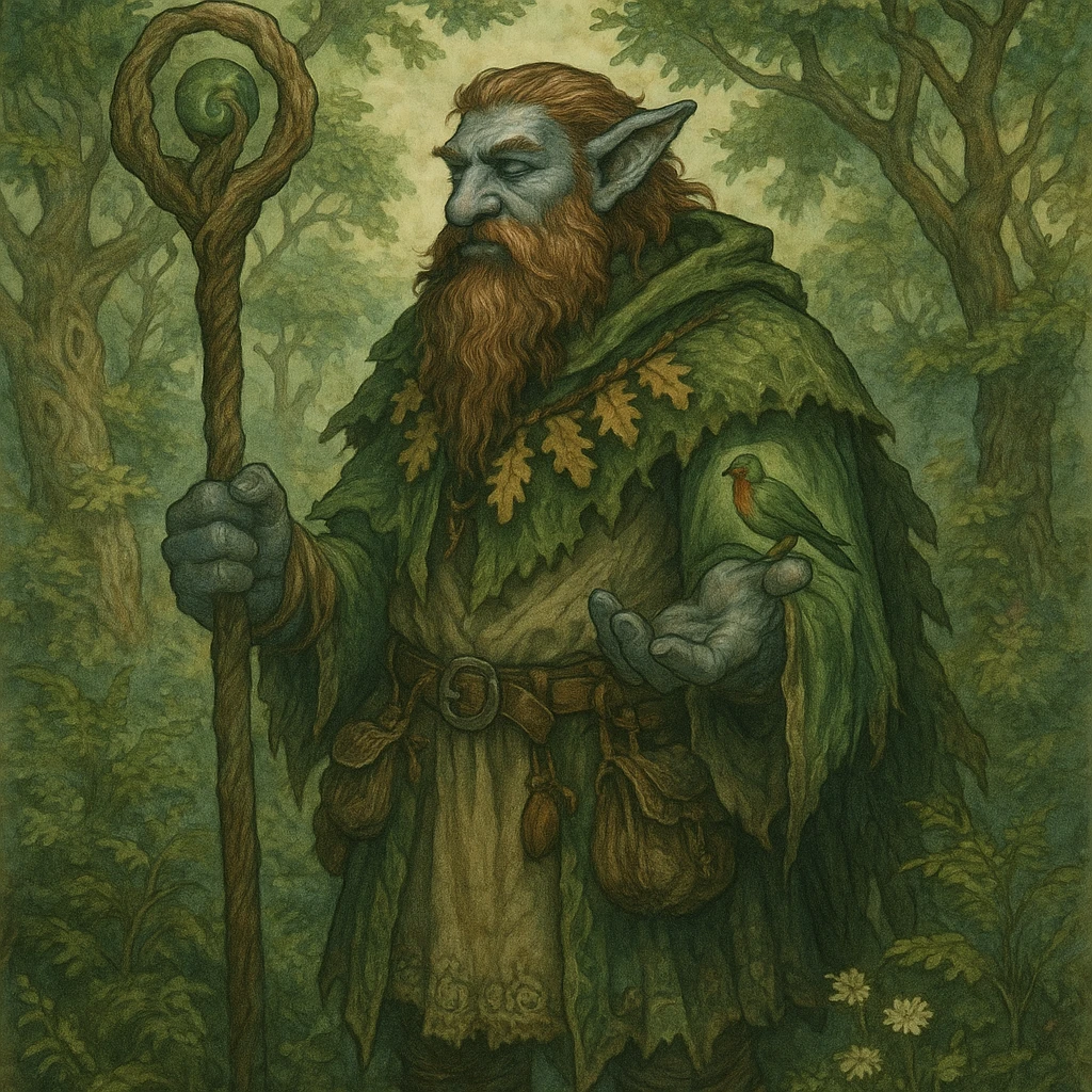 firbolg, mystical druid, surrounded by nature, fantasy art, detailed fantasy illustration emoji