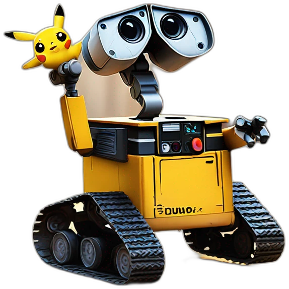 Wall-e runs over pikachu emoji
