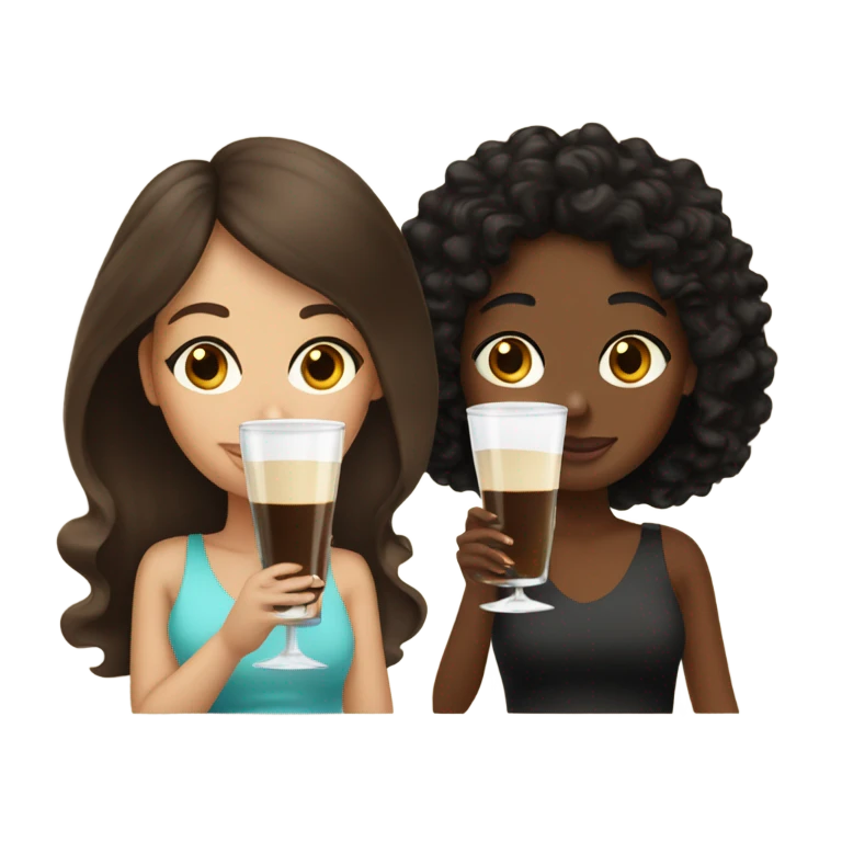 one brown haired girl, one black curly haired girl drinking espresso martinis emoji