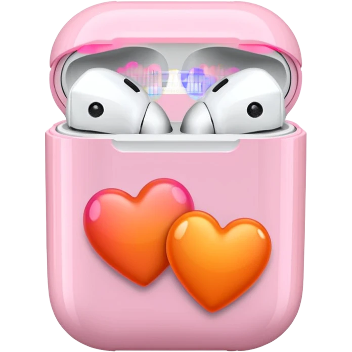 an airpods case filled with two pink and orange hearts instead of headphones emoji