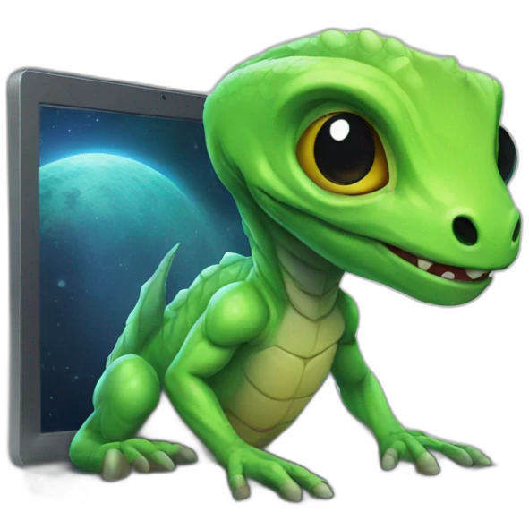 Alien reptile on a laptop emoji