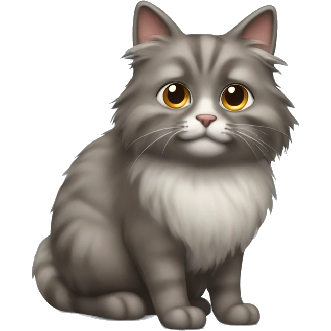 The fluffy grey brown cat poops emoji