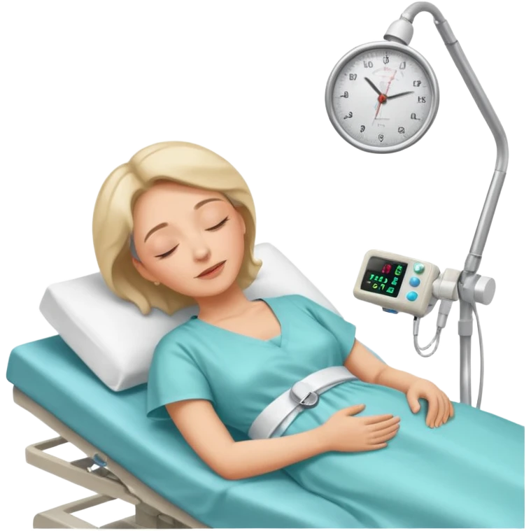 A woman in her 50s lying on an examination bed with eyes closed, shown in a wide, full-body view in a clean colonoscopy procedure room. Only the patient is visible. emoji