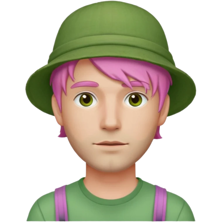 pink haired man with full full face green clay mask and a hat emoji