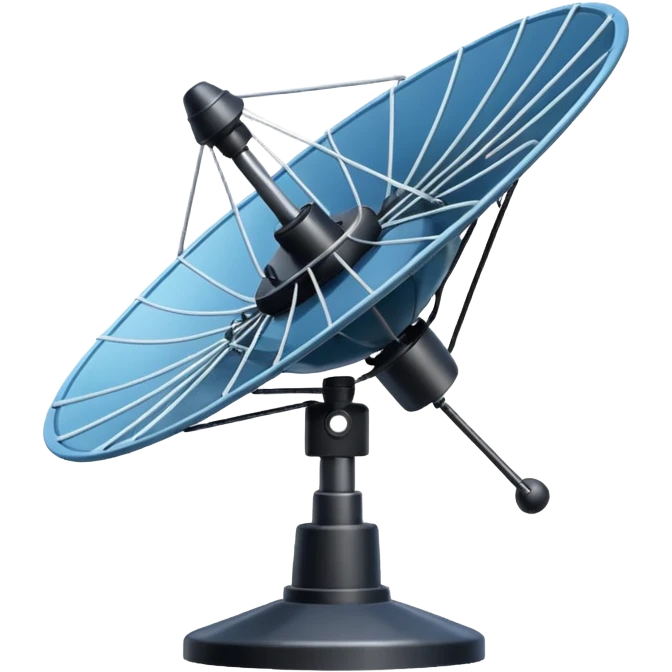 Minimalist emoji-style sticker of an old-school satellite antenna with distorted, glitched signal waves. Clean icon style. emoji