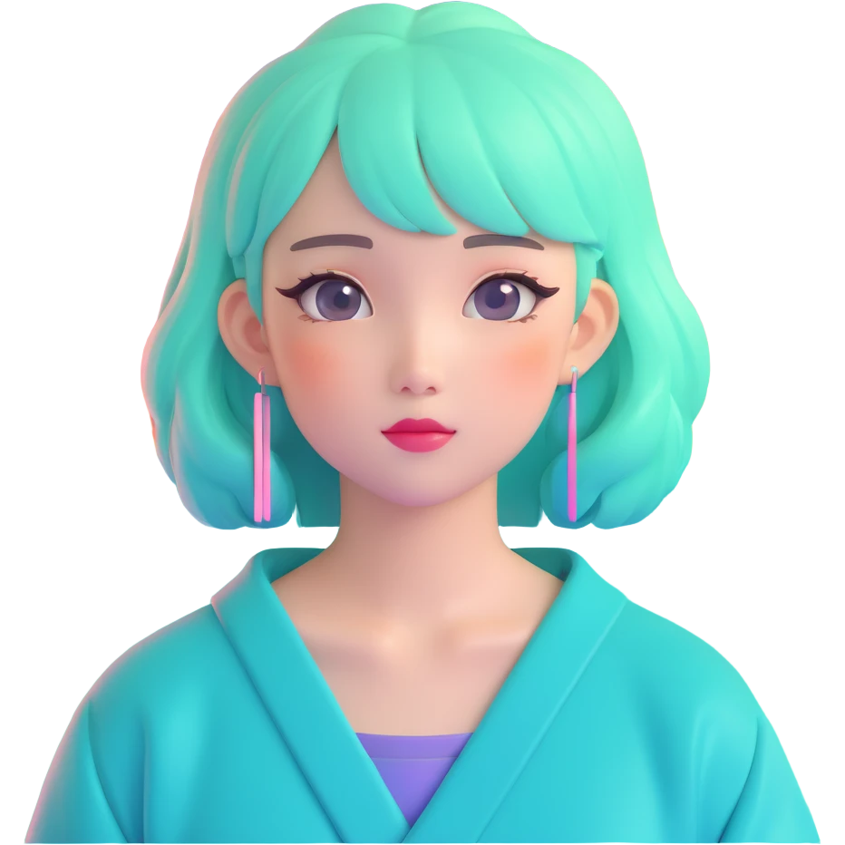 Vaporwave aesthetic Japanese girl with pastel gradient hair, 80s retro style, sunset grid background, pink and teal color scheme, nostalgic aesthetic emoji