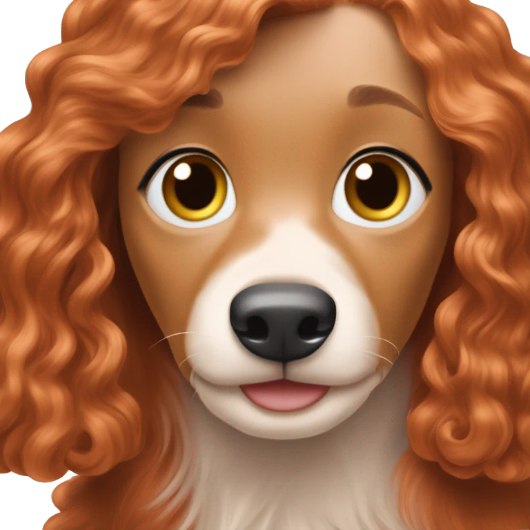 Redhead 👩🏼‍🦰 with cream longhair dachshund in front of her emoji