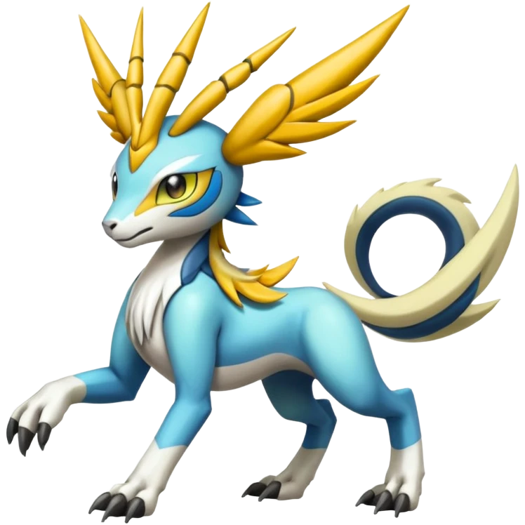 Colorful Meloetta-Manectric-Wargreymon-Sergal-Pokémon-Digimon-Fakémon-fusion-hybrid-creature emoji