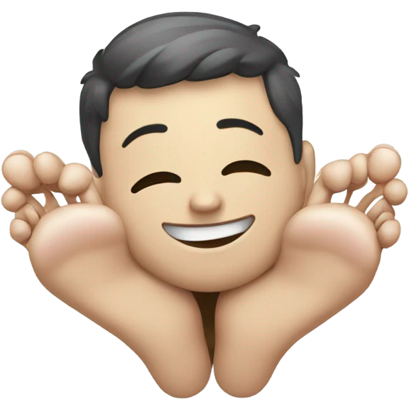 Resting smile on hands with feet in air behind  emoji