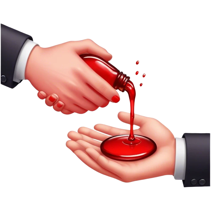 business handshake, one hand in red liquid emoji