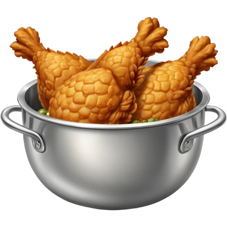 extra crispy golden fried chicken in a silver stainless steel bowl emoji