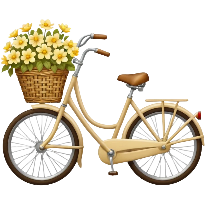 Vintage beige bike with a basket and flowers  yellow and white  emoji