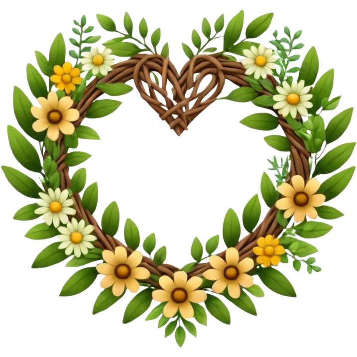 nature wreath heart, boho beautiful  emoji
