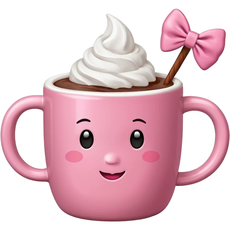 Cute pink hot coco mug with a bow on it emoji