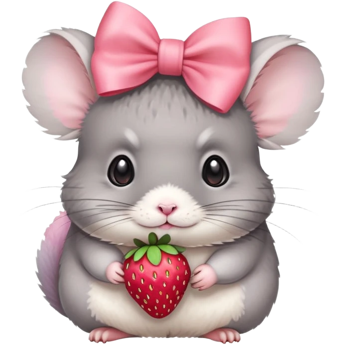 chinchilla with a strawberry and a pink pastel bow on its head emoji