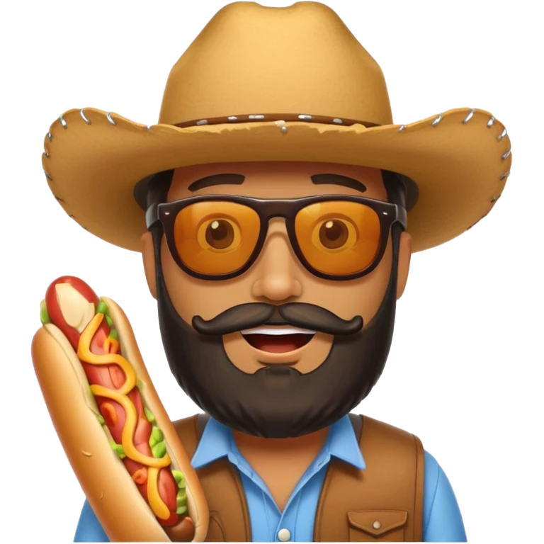 A bearded hotdog with sunglasses and a cowboy hat emoji