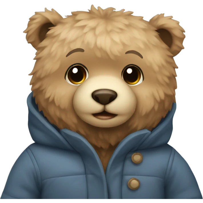 Cute teddy bear with winter coat cozy emoji