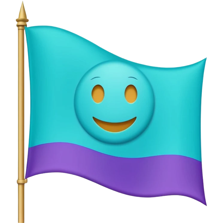 “Emoji-style waving banner, simple flat lines, soft curved flag, bright turquoise/purple/blue/green, minimalist medieval vibe, cute and magical, no castle.” emoji