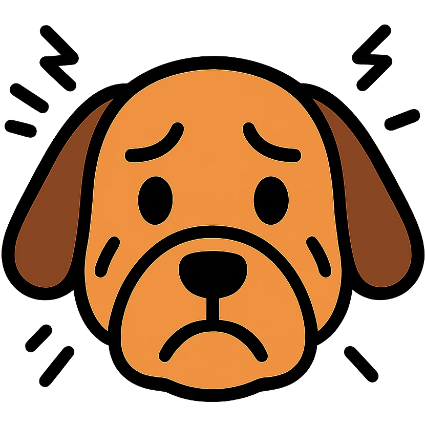 Anxious dog with worried expression, ears back, and stress lines around it emoji