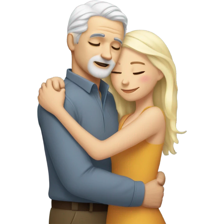 White man - grey hair - no facial hair - hugs blonde girl with eyes closed  emoji