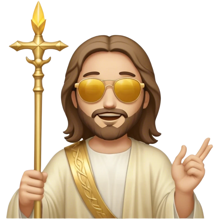 figure of rejoicing Jesus with golden stick sunglases emoji