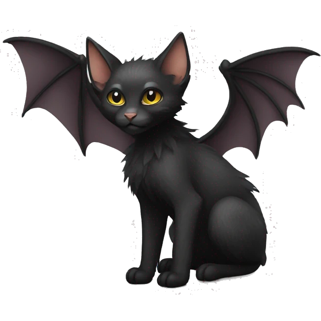 Black Lykoi cat with bat wings full body emoji