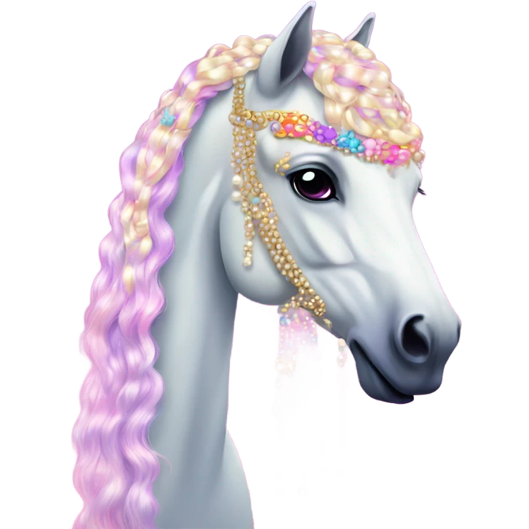 Lisa frank horse with pearls in hair emoji