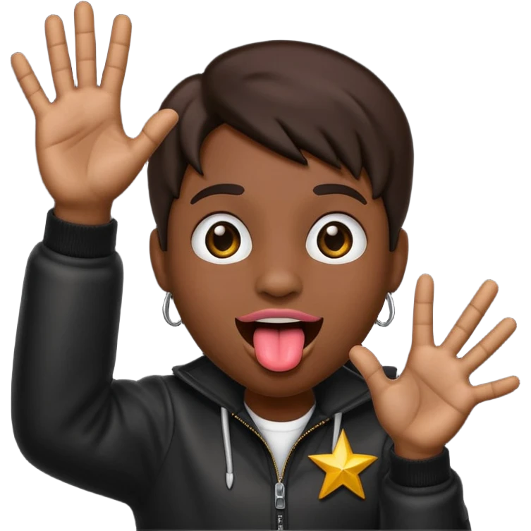 Black emoji sticking out tongue and holding up rockstar hands emoji