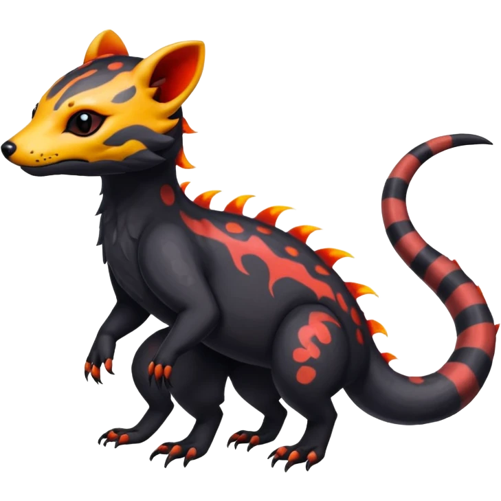 Rare exotic edgy epic aesthetic colorful Salandit-Civet-species-Fakemon-hybrid-creature, with markings, full body emoji