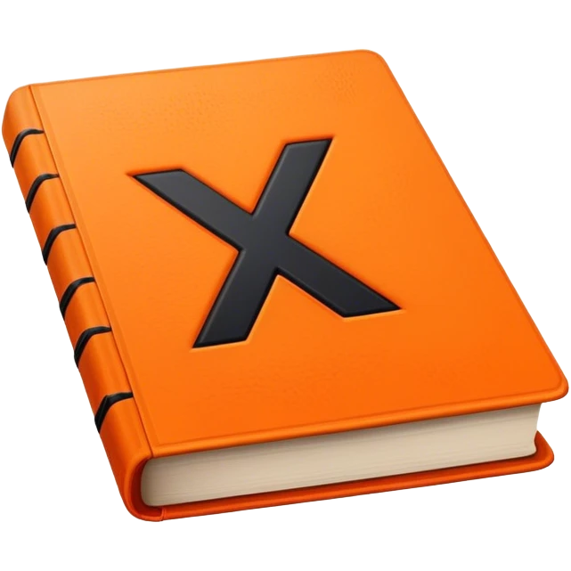 A bright orange book with a black, bold X with a slightly rough, edgy texture, exuding idgaf energy and pure, unapologetic confidence..orange halo aura.. unstoppable emoji