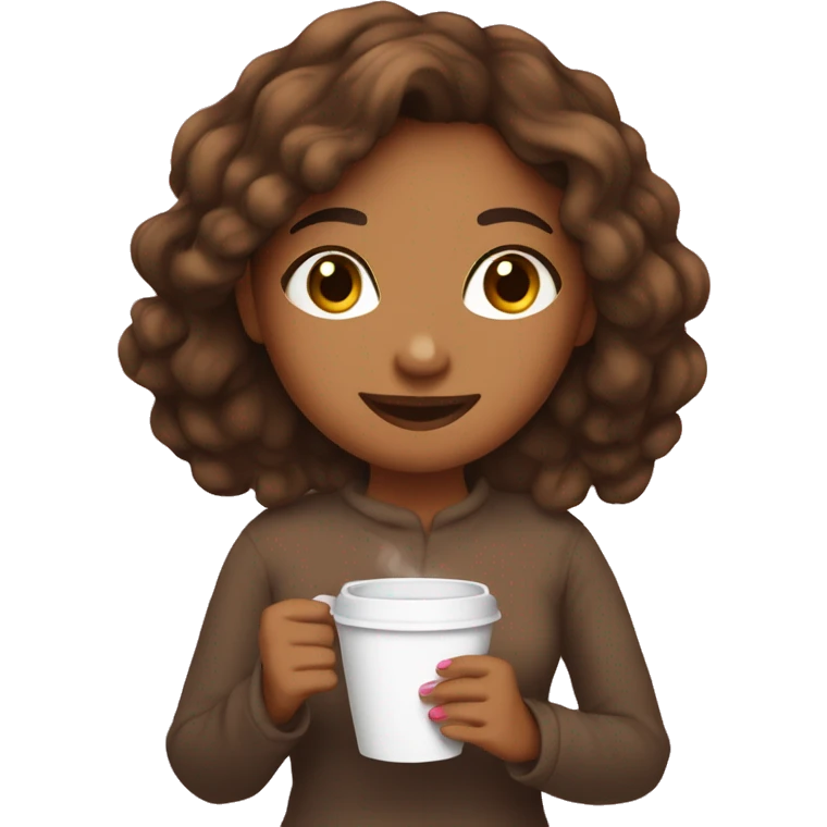Brown girl holding coffee cup with ྀི emoji