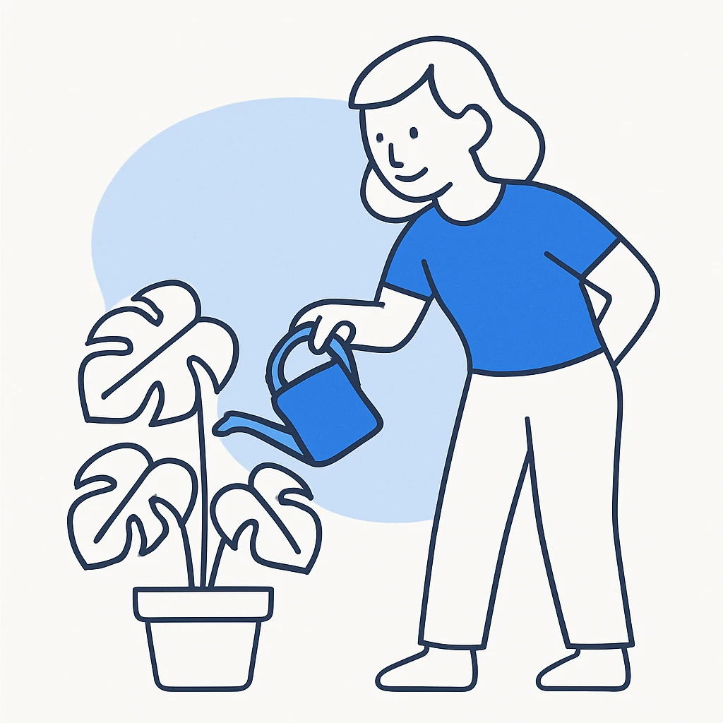woman watering her monstera plant emoji