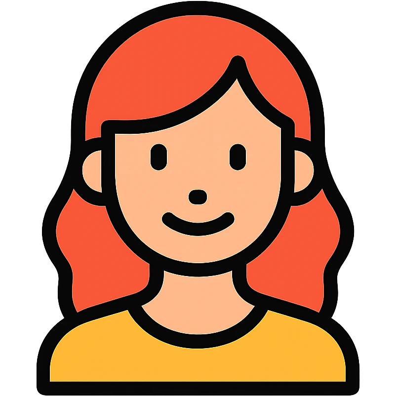 female portrait, flat color icon style, soft features, friendly expression, minimalistic, clear emoji