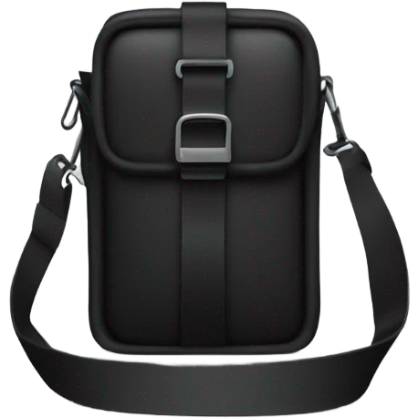 Small black men’s messenger bag emoji, minimalist style, simple rectangular shape, adjustable strap, no details or logos, transparent background. emoji