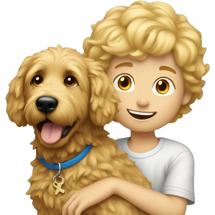 Blond boy with golden doodle dog emoji