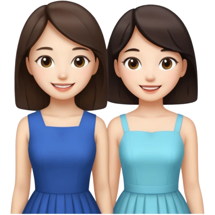 Korean girl and white brunette girl in dresses smiling emoji