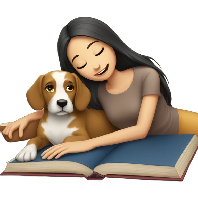 Am I bothering you? Girl and dog laying on book emoji