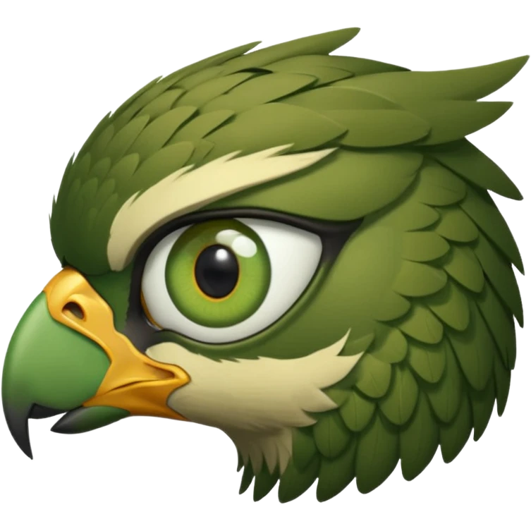 close up of just the eye and nothing else at the side profile of the face of a green hawk that is looking away from the camera emoji