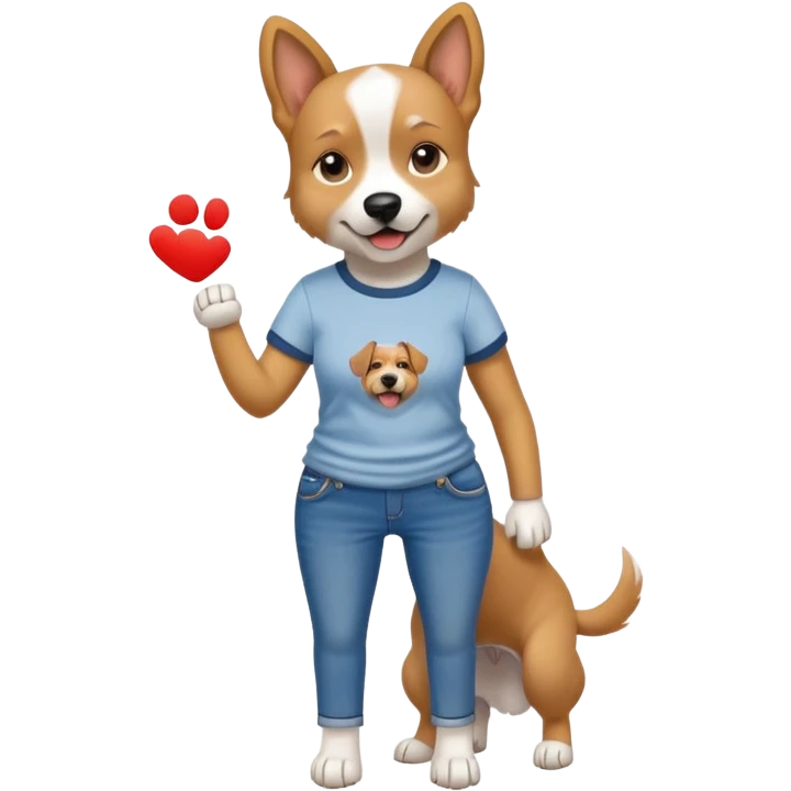 female dog upright casual clothes jeans t-shirt friendly expression emoji