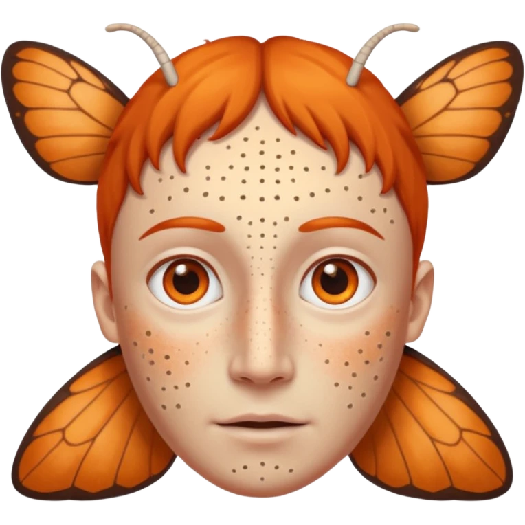 a moth head with orange antennas, slightly brown head and orange freckles on the forehead emoji