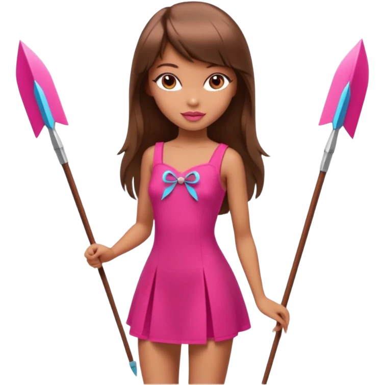 Hada sexy cupido pequeña  de cabello largo lacio castaño con flequillo y ojos cafés  vestida con algo sensual corto color blanco o rojo arco delgado con un color que combinen   y flechas  igual delgadas  que combinen y labios rosas tipo Barbie pero en hada cupido de cuerpo completo ojos sexys  emoji