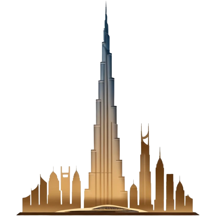 Burj Khalifa, beige silhouette, minimalist, with abstract background, emoji style emoji