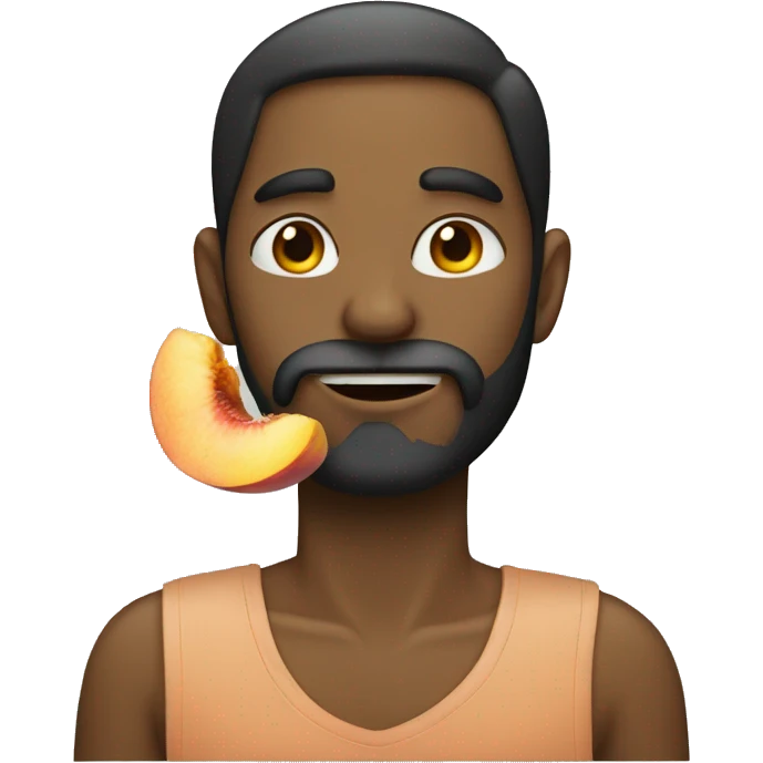 Man with beard has peach in mouth  emoji