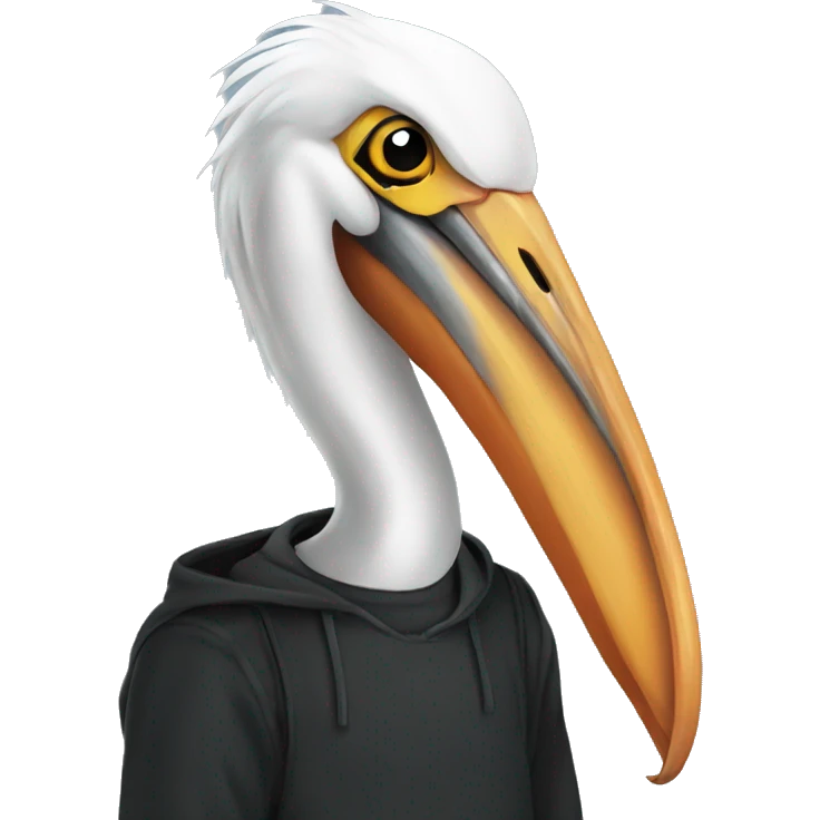 Pelican wearing a black hoody emoji