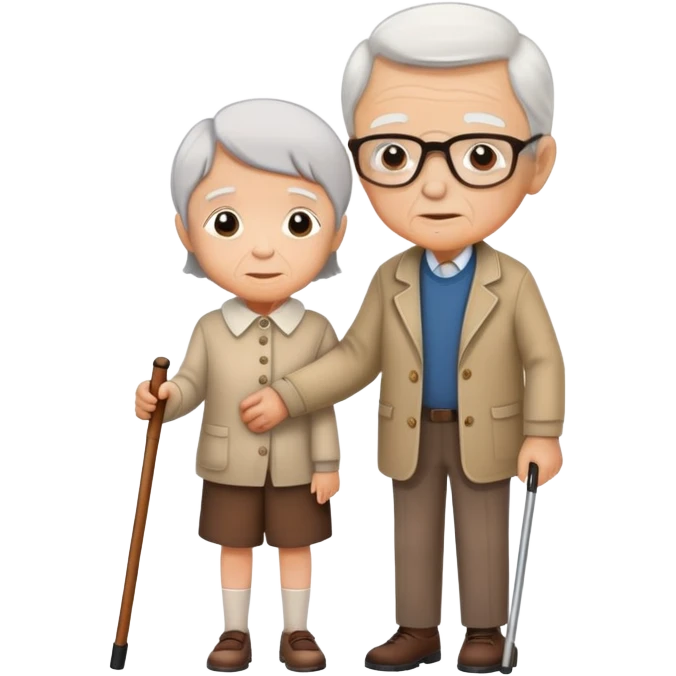 a child supporting an elderly person with a cane, warm and respectful emoji