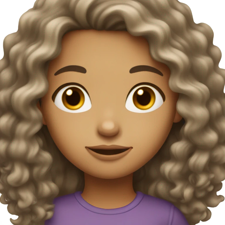 Brunette girl with long wavy fluffy hair slightly tan and dark brown eyes  emoji