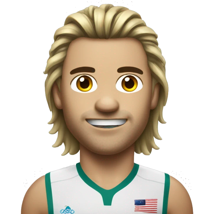 Australian Olympics athlete with a mullet hairstyle and his tongue poked out emoji