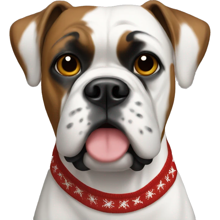 White boxer in Christmas sweater emoji